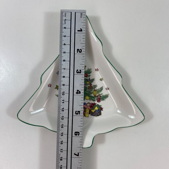 Nikko Christmastime Pair Set 2 Christmas Tree Candy Dish 6" Holiday White Green - Picture 7 of 10
